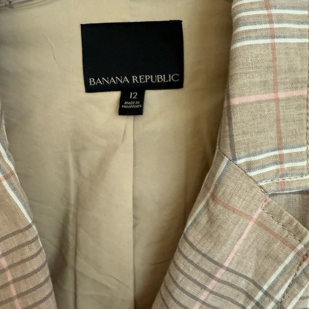 Banana Republic Beige Plaid Double-Breasted Blazer - Picture 2 of 5